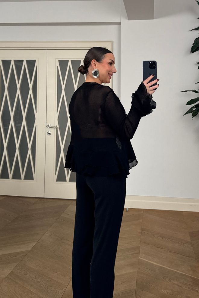 Tuba Black Elegant Formal Ruffle Sleeve Shirt Wholesale Clothing Sexy