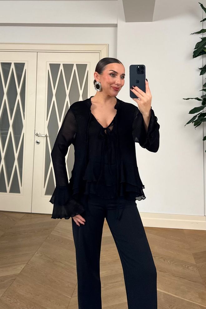 Tuba Black Elegant Formal Ruffle Sleeve Shirt Wholesale Clothing 1