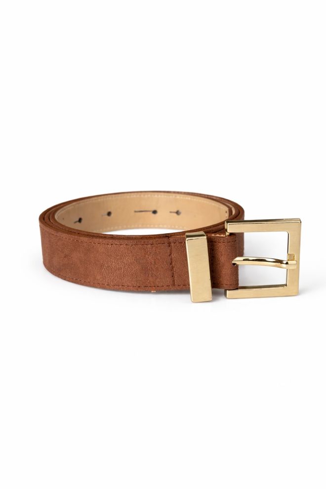 Tuba Faux Suede Women's Belt With Square Buckle Camel Wholesale Clothing 0