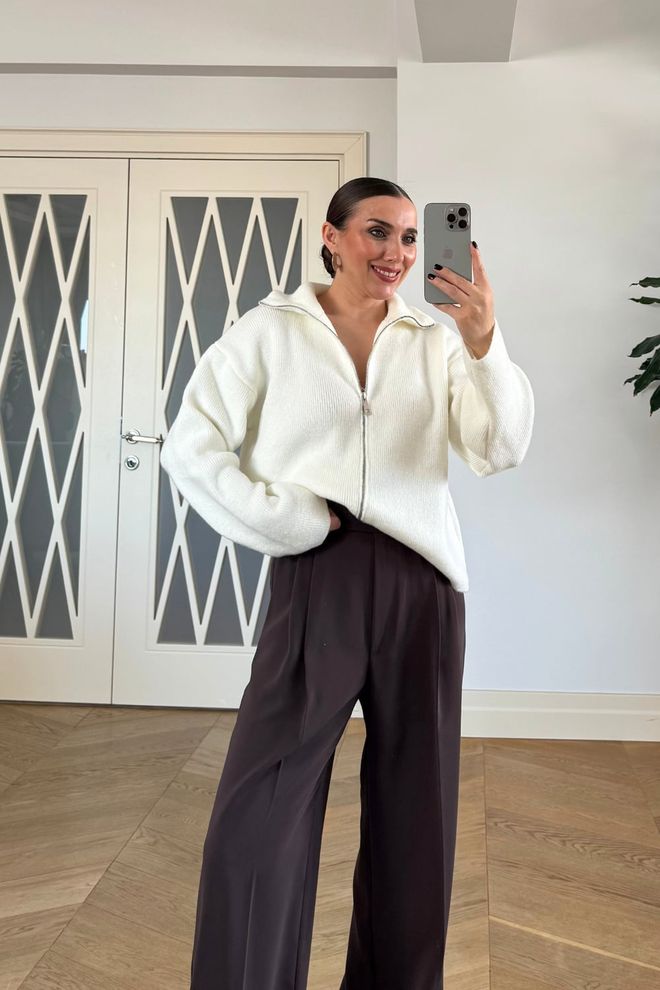 Tuba Biela Neformálny Elegantný Kardigán S Ohnutým Golierom Veľkoobchod s oblečením Neformálny