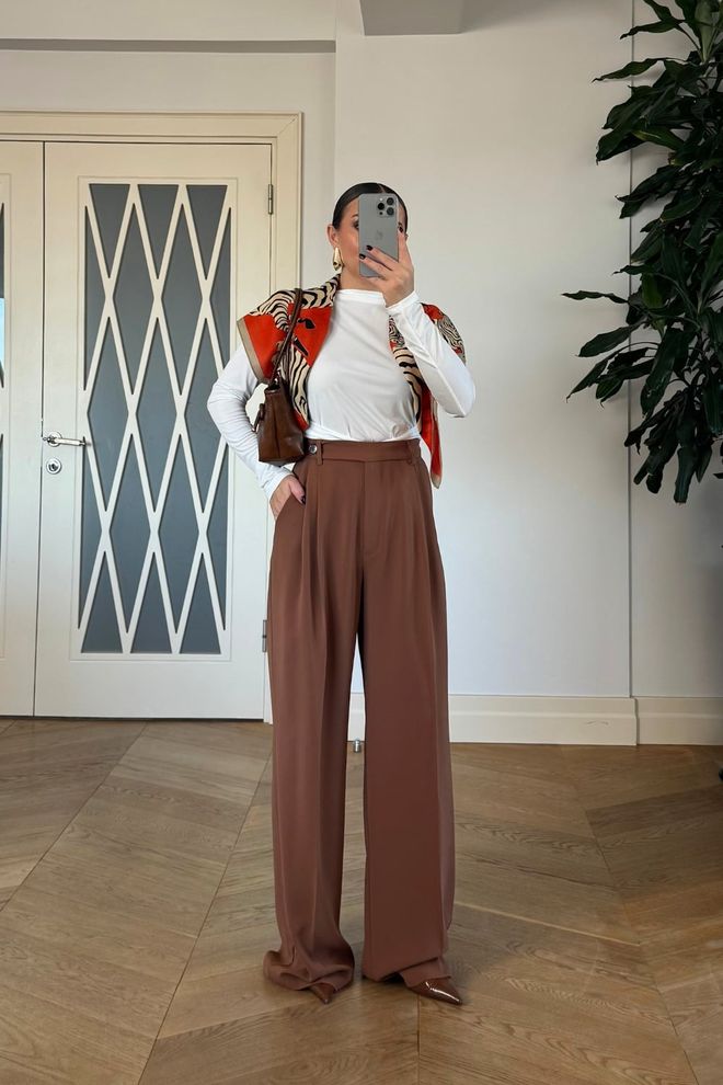 Tuba Brown Elegant Palazzo Pants Wholesale Clothing Lounge