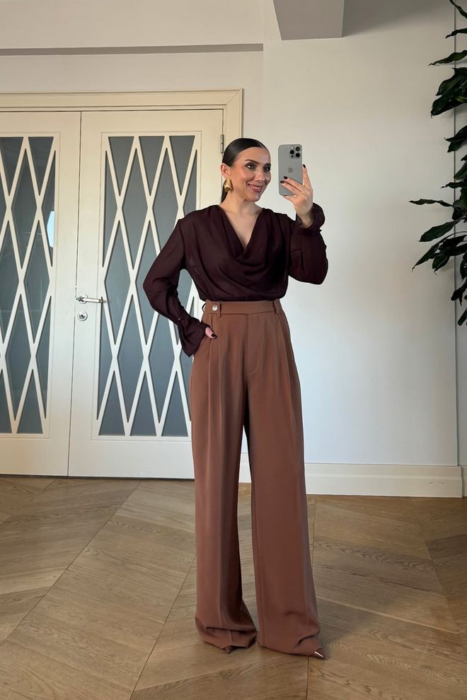 Tuba Brown Elegant Palazzo Pants Wholesale Clothing 5