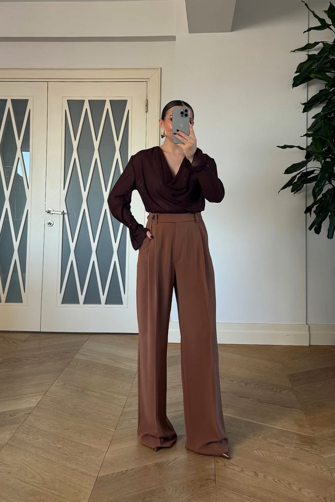 Tuba Brown Elegant Palazzo Pants Wholesale Clothing Formal