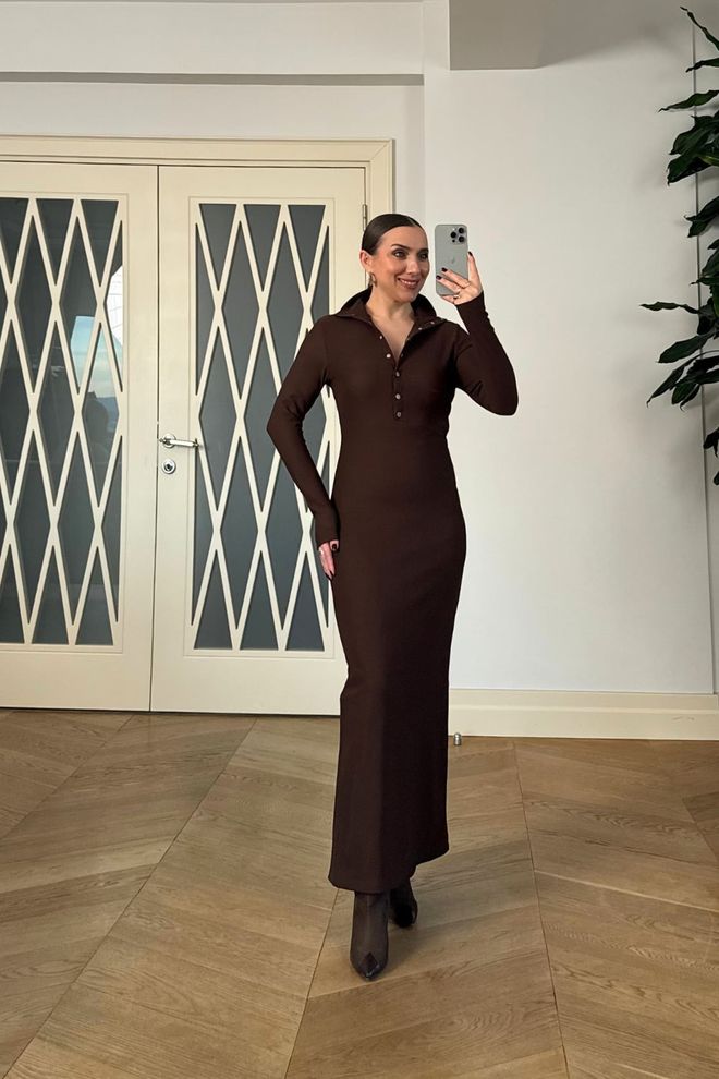 Tuba Elegancka Brązowa Sukienka Typu Sheath Z Kołnierzem Polo Hurtowa sprzedaż odzieży Formalny