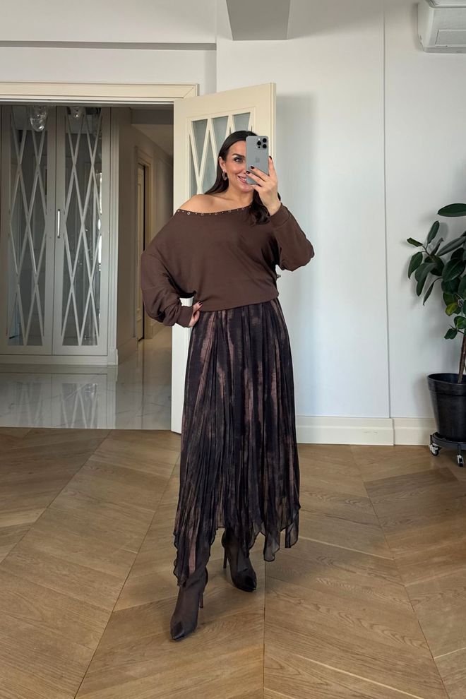 Tuba Brown Asymmetrical Maxi Skirt High Waist Pull On Wholesale Clothing 1