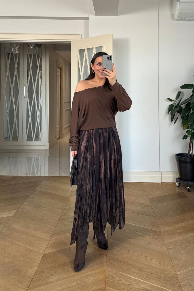 Tuba Braun Asymmetrisch Maxi Hohe Taille Pull On Großhandelskleidung Lässig