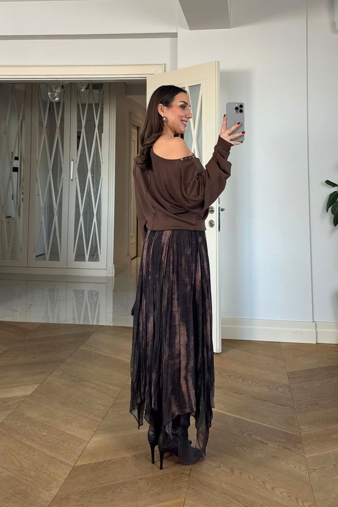 Tuba Brown Asymmetrical Maxi Skirt High Waist Pull On Wholesale Clothing 5