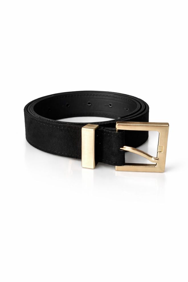 Tuba Faux Suede Women's Belt With Square Buckle Black Wholesale Clothing 0