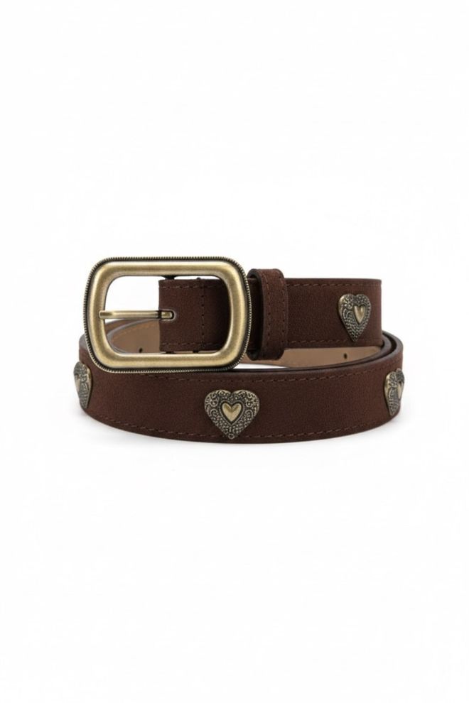 Tuba Heart Detailed Suede Women's Belt With Square Buckle Bitter Wholesale Clothing 0
