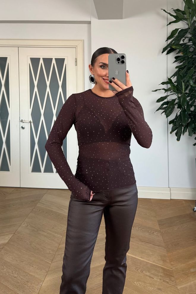 Tuba Chemise Noire À Paillettes Coupe Slim Manches Longues Vêtements en gros Décontracté