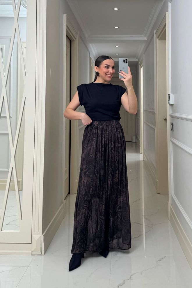 Tuba Black Elegant Pleated Maxi Skirt Wholesale Clothing 5