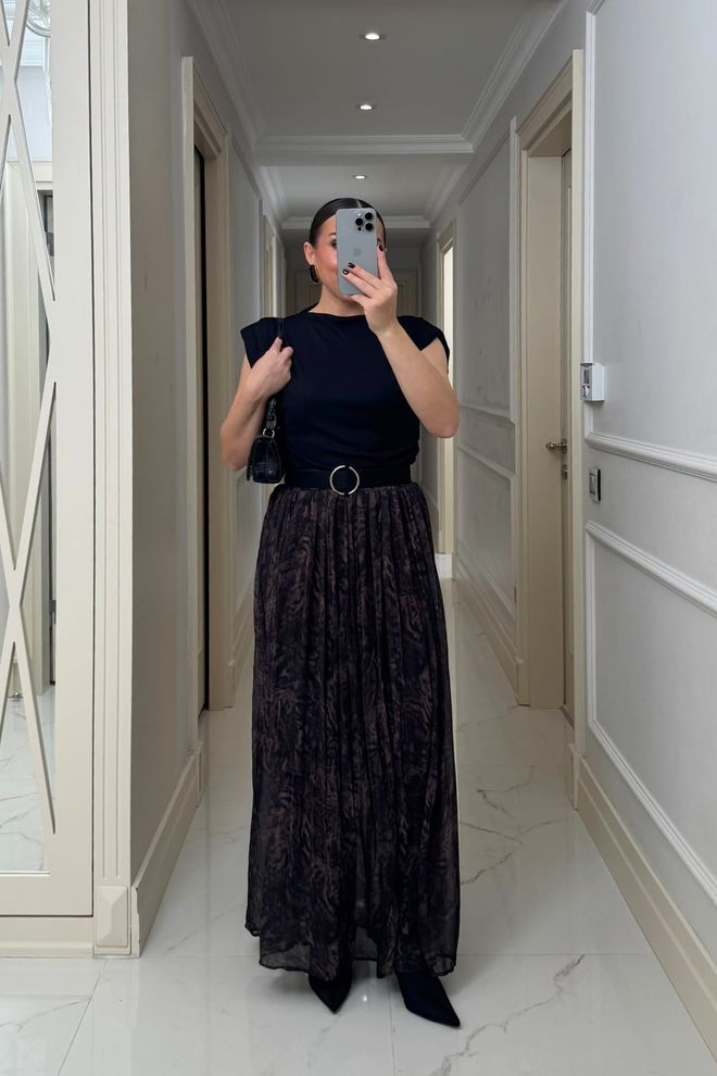 Tuba Μαύρη Κομψή Πλισέ Μάξι Φούστα Χονδρικό εμπόριο ενδυμάτων Casual