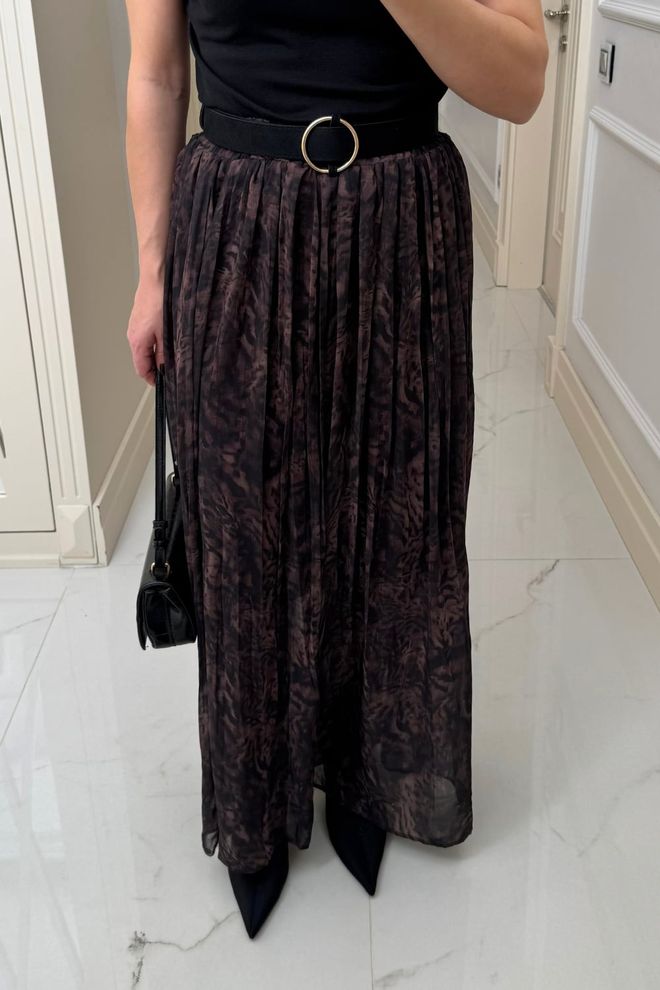 Tuba Black Elegant Pleated Maxi Skirt Wholesale Clothing 1