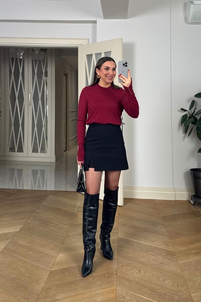 Tuba Black A Line Mini Skirt With High Waist And Zip Closure Wholesale Clothing 5