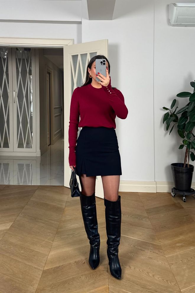 Tuba Black A Line Mini Skirt With High Waist And Zip Closure Wholesale Clothing Fall