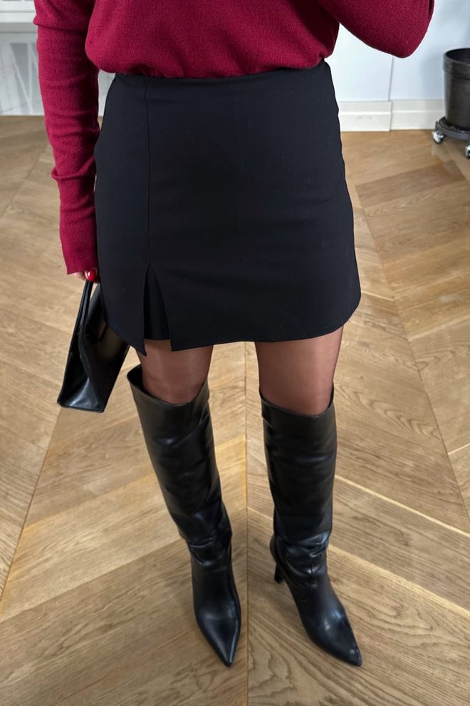 Tuba Black A Line Mini Skirt With High Waist And Zip Closure Wholesale Clothing Spring