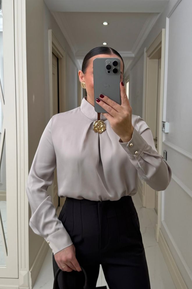 Tuba Chemise Élégante Formelle Beige Vêtements en gros Modeste