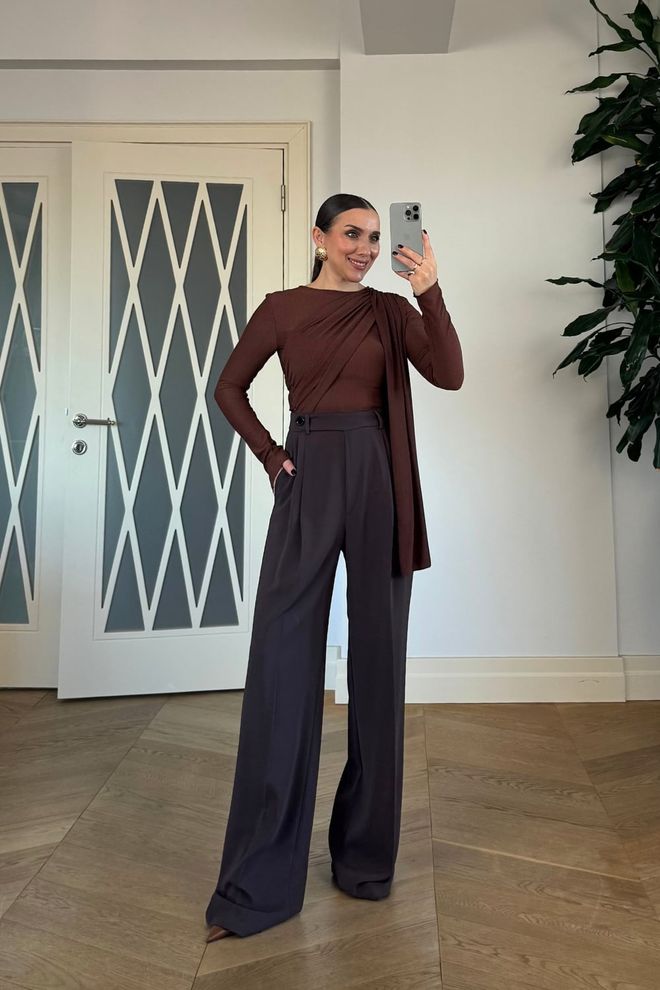 Tuba Brown Elegant Formal Vintage Palazzo Pants Wholesale Clothing Formal