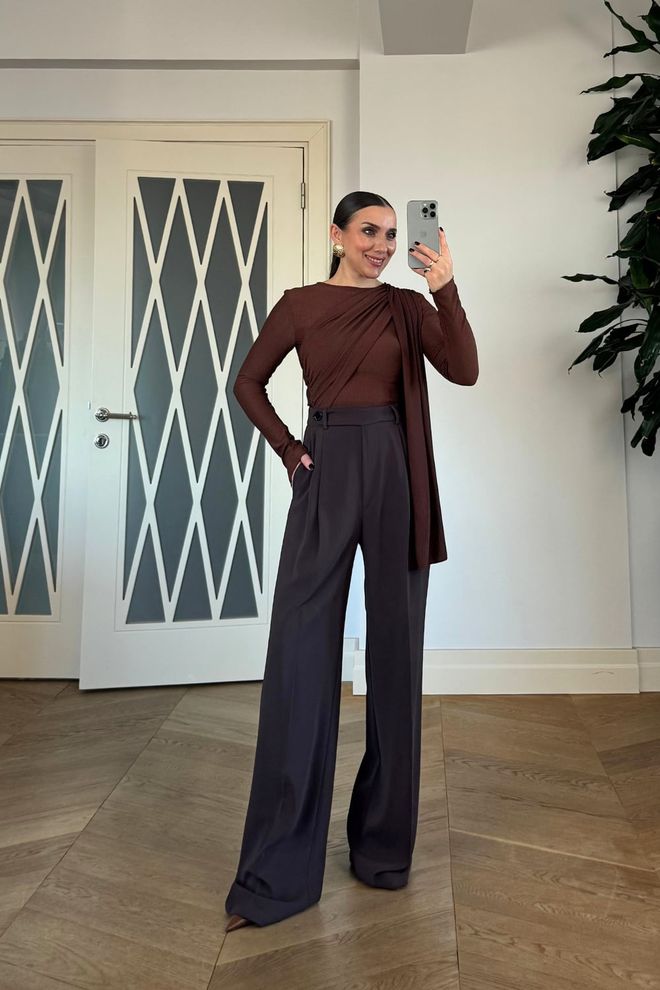 Tuba Brown Elegant Formal Vintage Palazzo Pants Wholesale Clothing 5