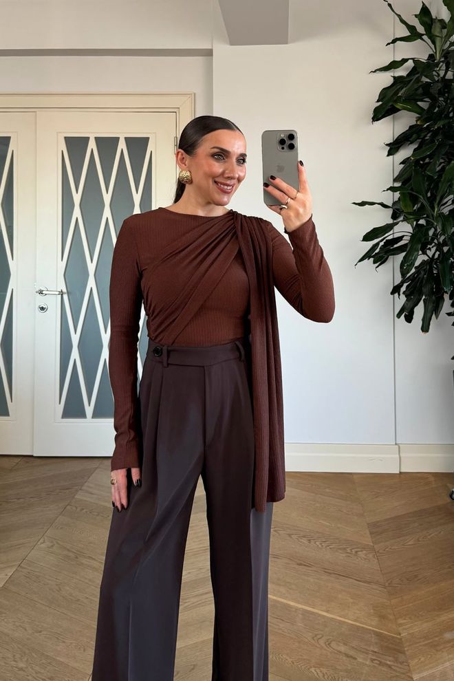 Tuba Brown Elegant Formal Vintage Palazzo Pants Wholesale Clothing Cocktail