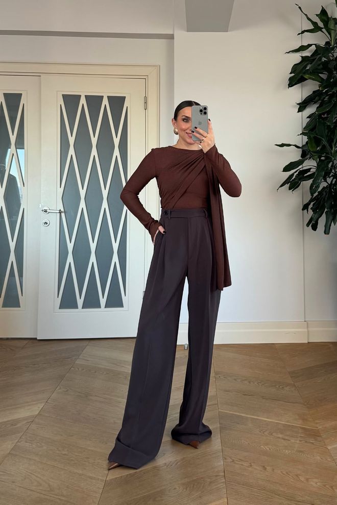 Tuba Brown Elegant Formal Vintage Palazzo Pants Wholesale Clothing 1