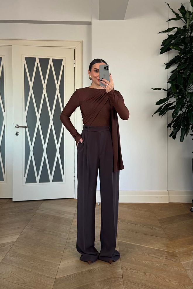 Tuba Brown Elegant Formal Vintage Palazzo Pants Wholesale Clothing Fall