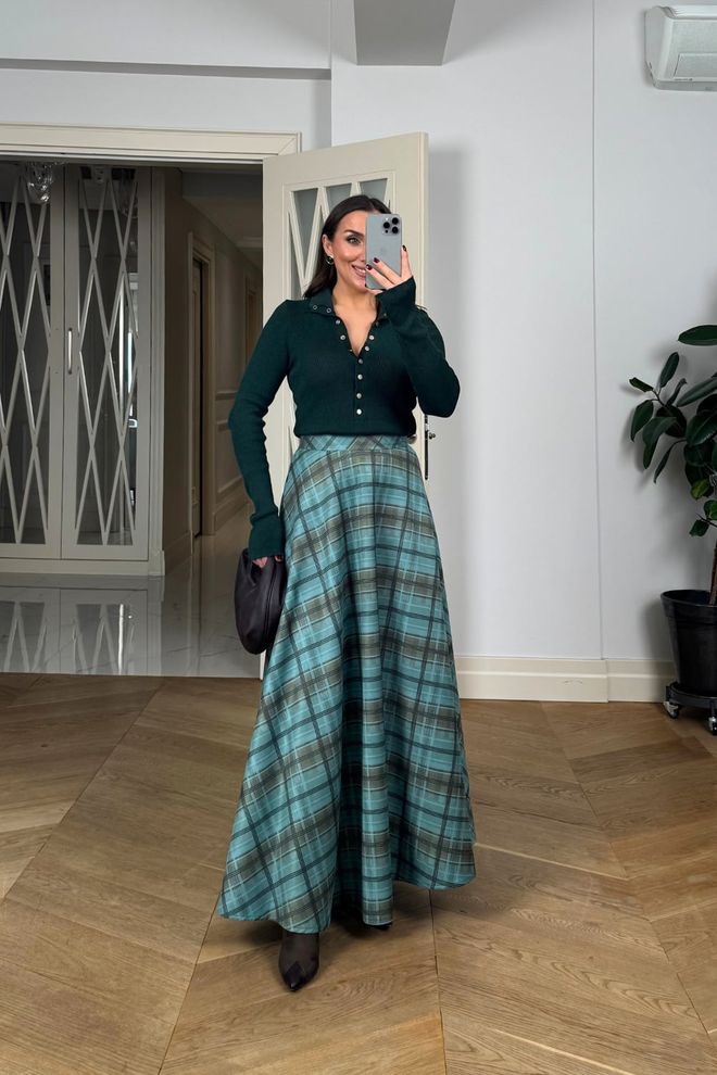 Tuba Gonna Maxi Svasata A Quadri Blu Con Vita Alta Abbigliamento all'ingrosso Casuale