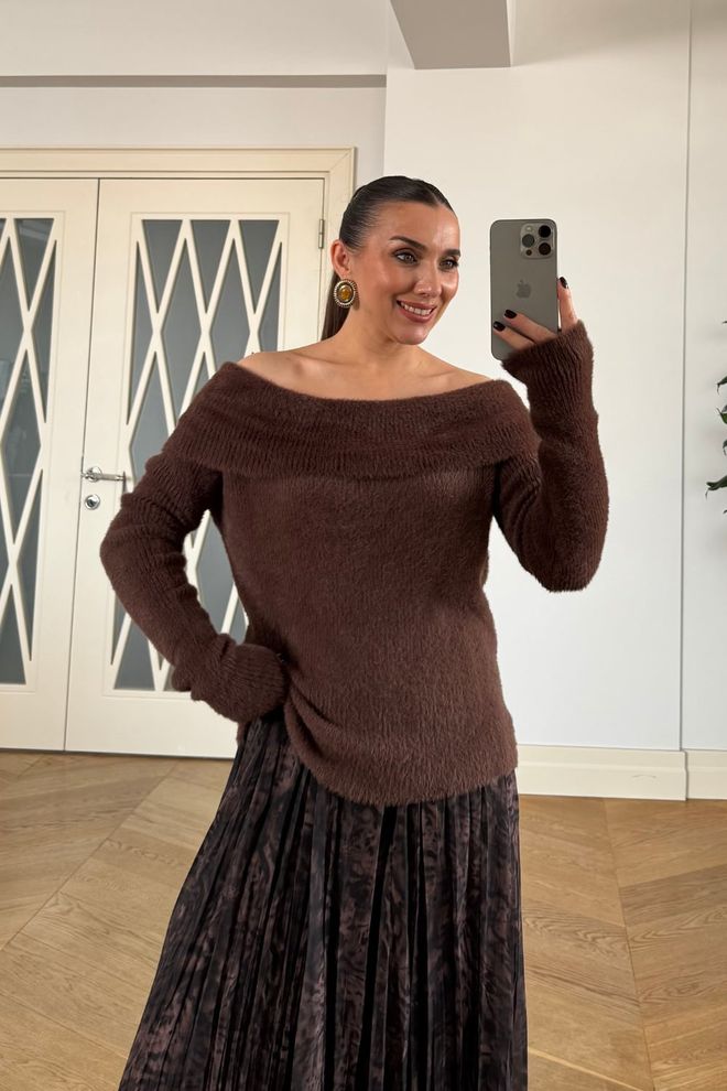 Tuba Brown Elegant Cardigan With Animal Print Wholesale Clothing Work