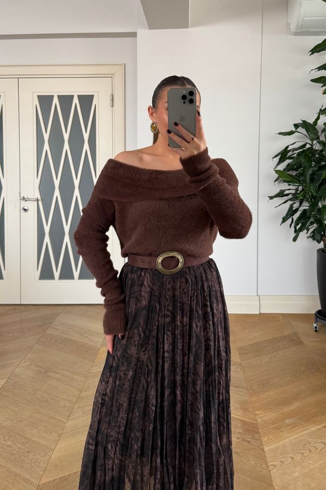 Tuba Brown Elegant Cardigan With Animal Print Wholesale Clothing 5