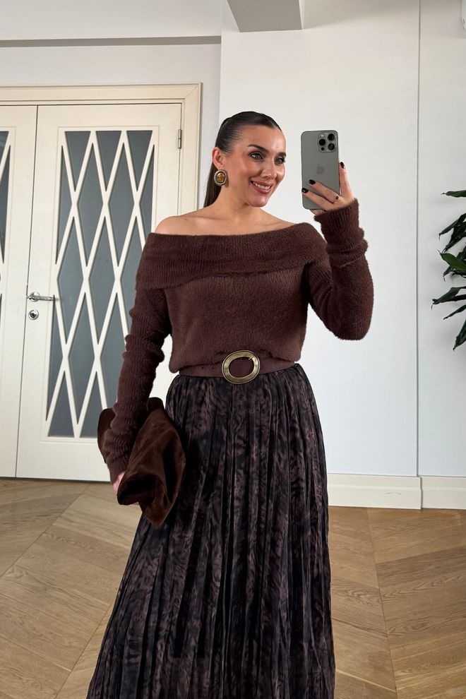 Tuba Brown Elegant Cardigan With Animal Print Wholesale Clothing Lounge