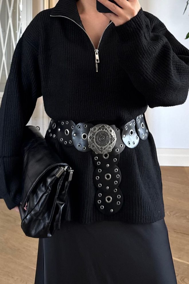 Tuba Stapled Cowgirl Belt Black Wholesale Clothing 0