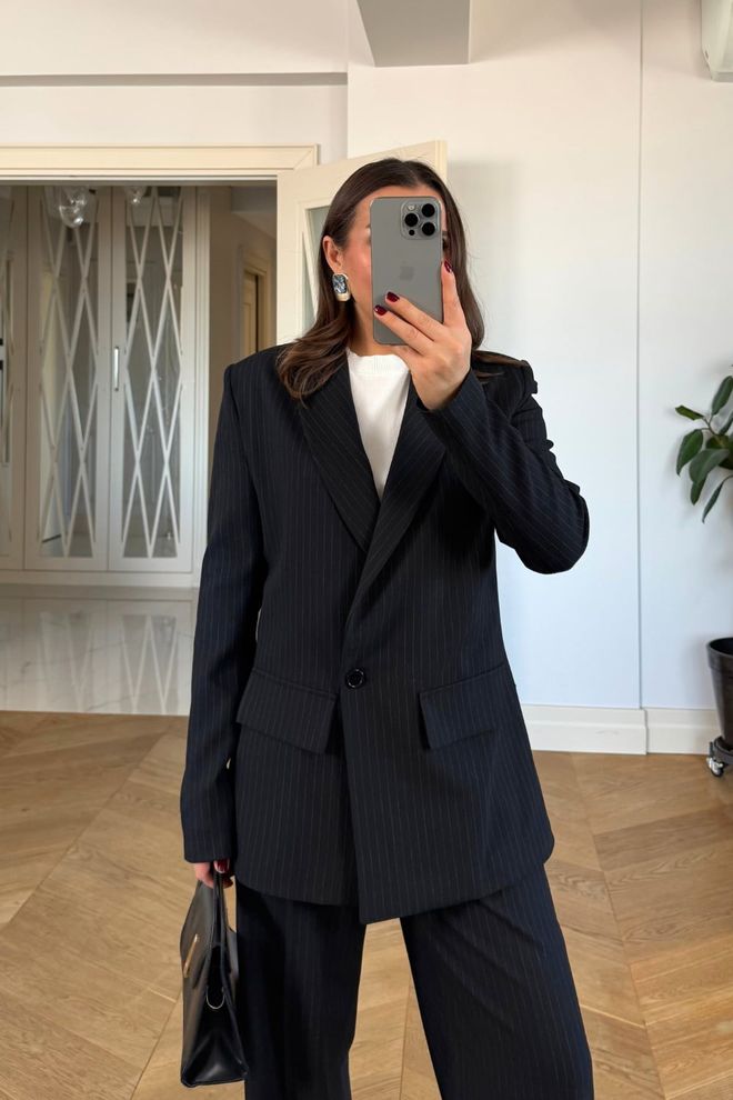 Tuba Black Striped Formal Elegant Suit Wholesale Clothing Elegant