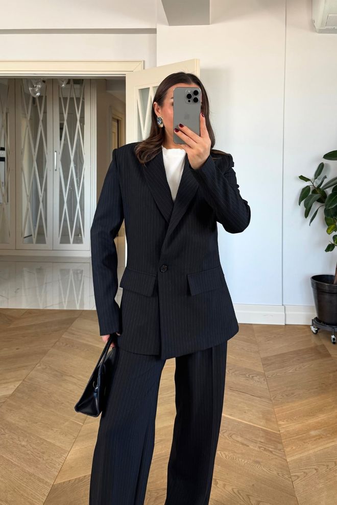 Tuba Black Striped Formal Elegant Suit Wholesale Clothing 1