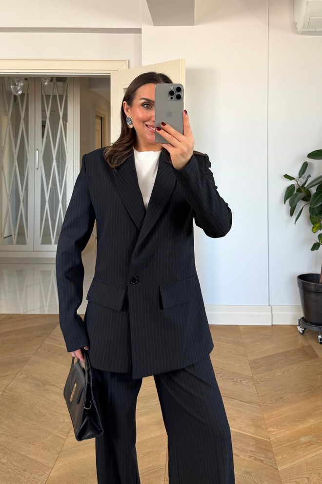 Tuba Black Striped Formal Elegant Suit Wholesale Clothing Work