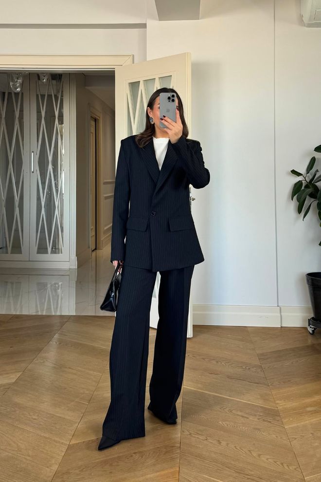 Tuba Black Striped Formal Elegant Suit Wholesale Clothing Spring