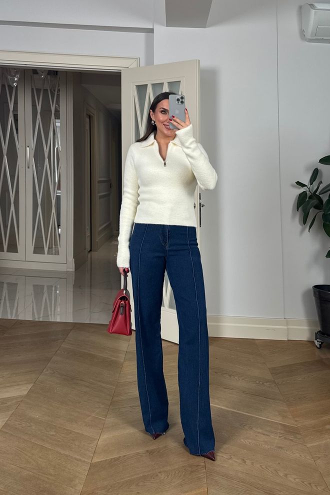 Tuba White Slim Fit Polo Neck Cardigan With Zip Up Wholesale Clothing Lounge