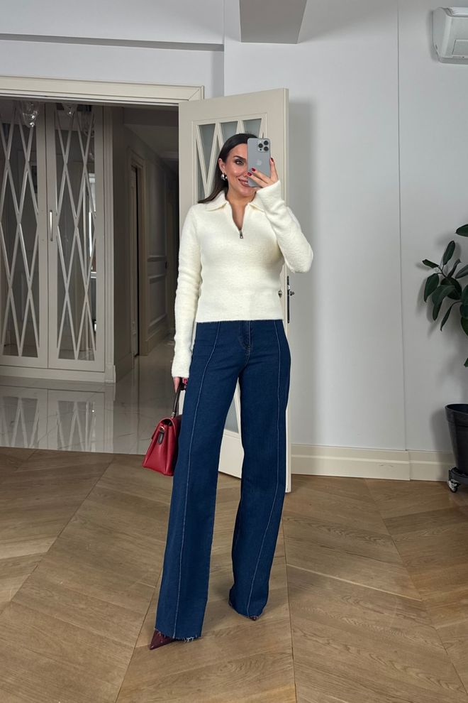 Tuba White Slim Fit Polo Neck Cardigan With Zip Up Wholesale Clothing Spring