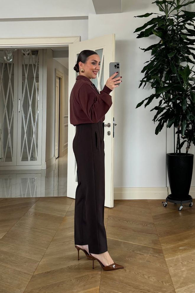 Tuba Brown Elegant High Waist Tapered Pants Wholesale Clothing Spring