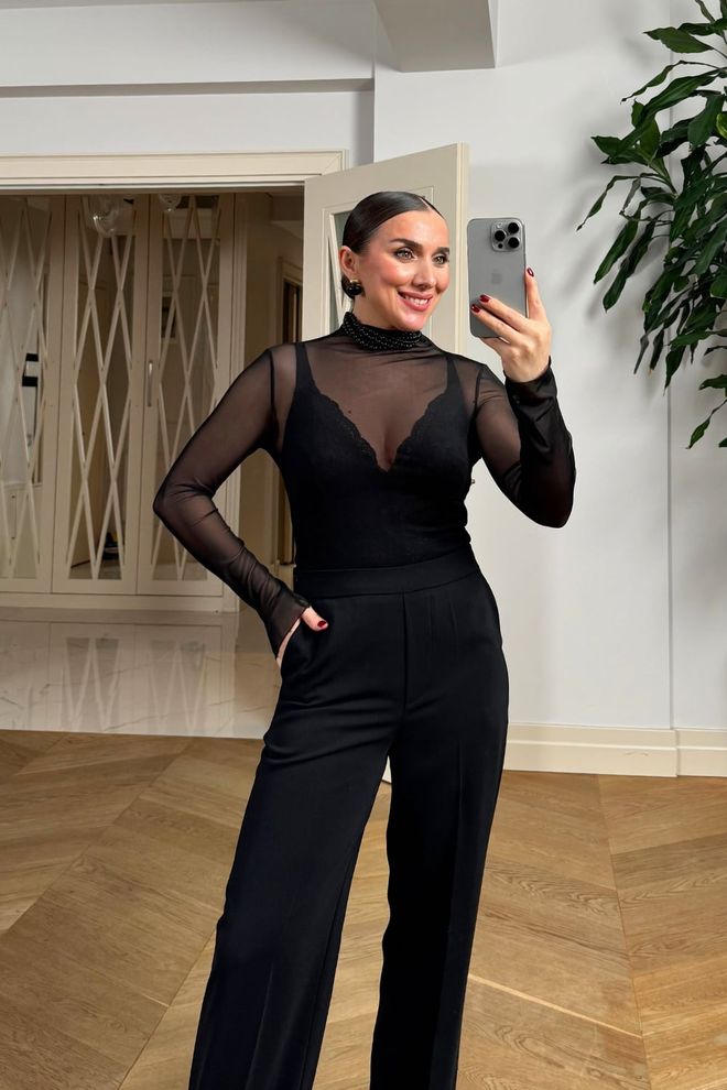 Tuba Chemise Noire Sexy Élégante Ajustée À Col Haut Vêtements en gros Ancien