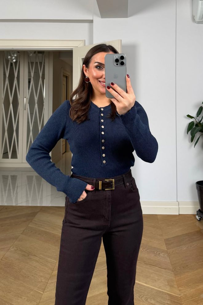 Tuba Navy Blue Kardigán Slim Fit Na Gombíky Veľkoobchod s oblečením Neformálny