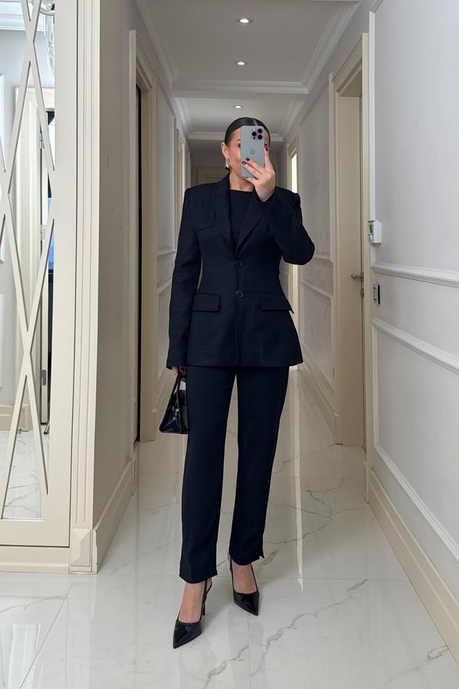 Tuba Black Formal Slim Fit Single Breasted Blazer Jacket Wholesale Clothing Elegant