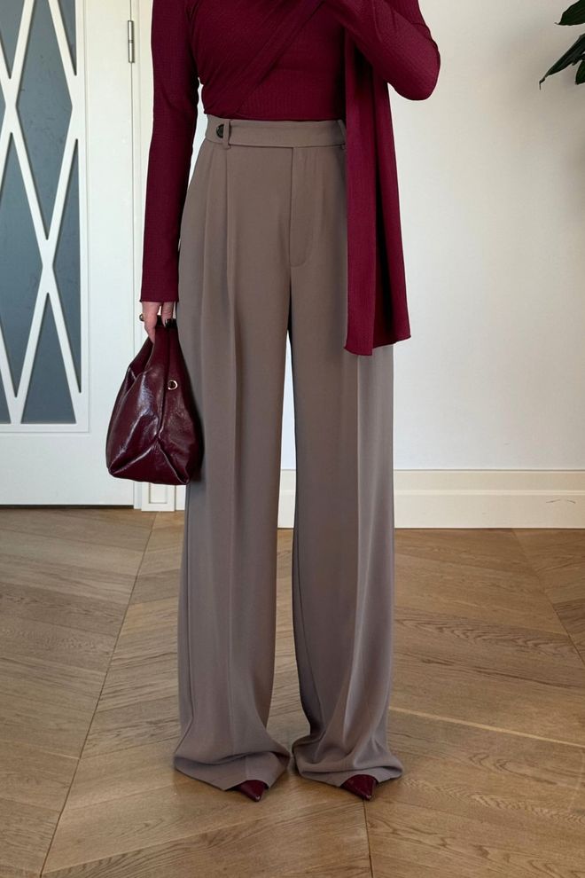 Tuba Beige Palazzo Pants With High Waist And Wide Leg Wholesale Clothing Formal