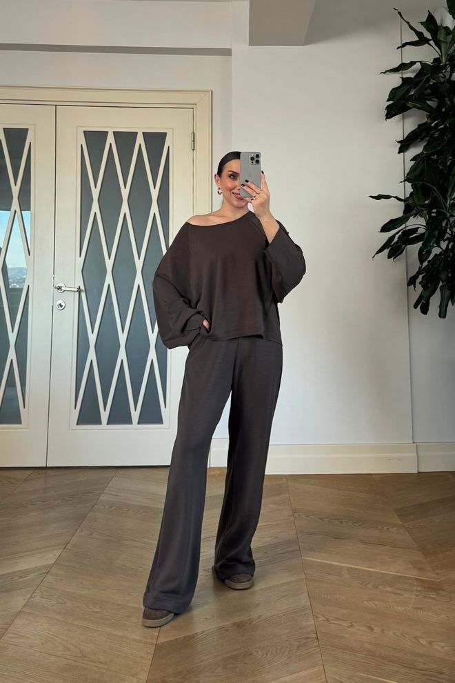 Tuba Rudas Elegantiškas Kasdienis Rinkinys Didmeninė prekyba drabužiais Apykaklė su įkirpimu