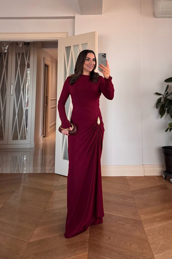 Tuba Vestido Rojo Clarete Elegante Formal Largo Hasta El Suelo Ropa al por mayor Formal