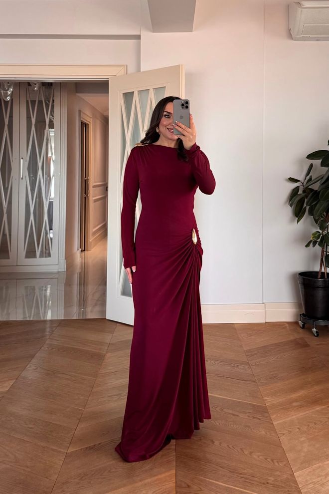 Tuba Claret Red Elegant Formal Floor Length Dress Wholesale Clothing Winter