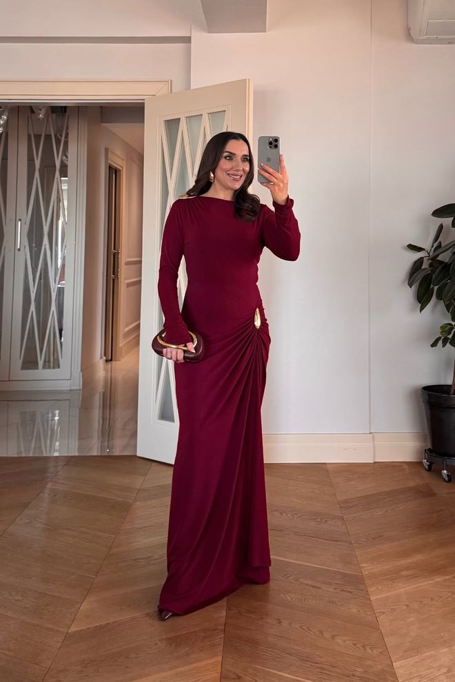 Tuba Claret Red Elegant Formal Floor Length Dress Wholesale Clothing Fall