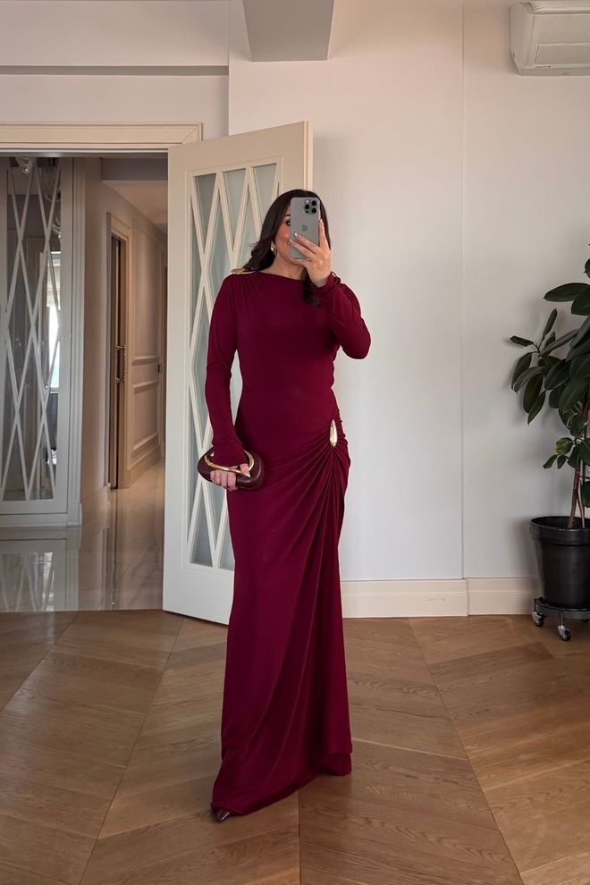 Tuba Claret Red Elegant Formal Floor Length Dress Wholesale Clothing 5