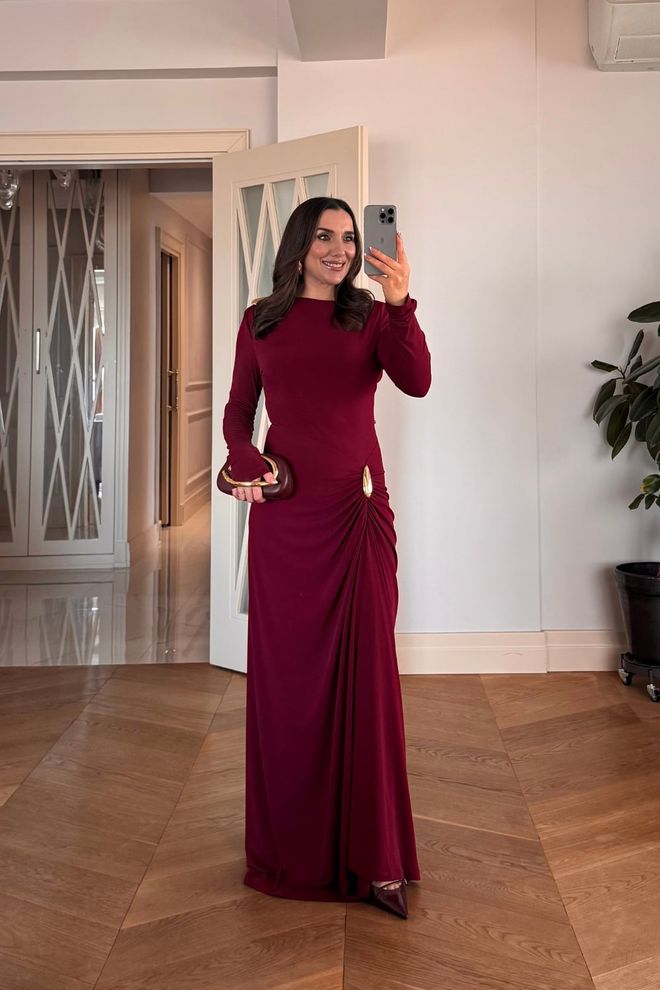 Tuba Claret Red Elegant Formal Floor Length Dress Wholesale Clothing Cocktail
