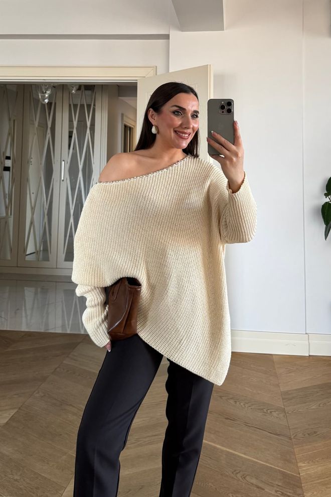 Tuba Rebeca Beige Oversize Con Manga Larga Ropa al por mayor Casual