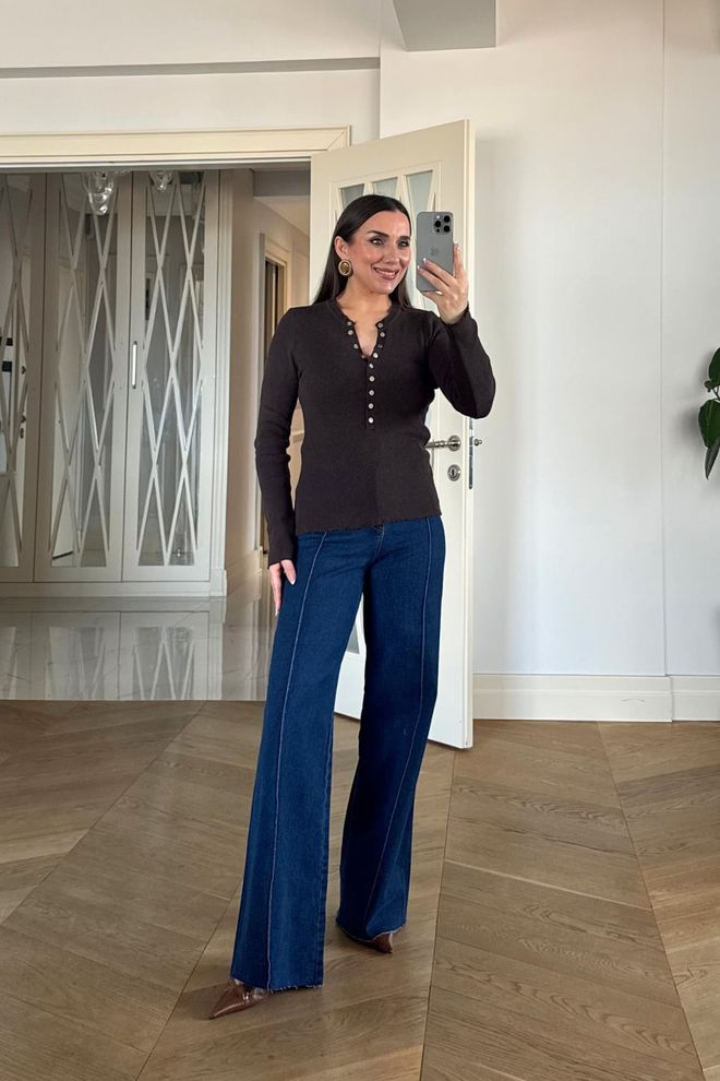 Tuba Brown Casual Elegant Sweater With Grandad Neck Wholesale Clothing Elegant